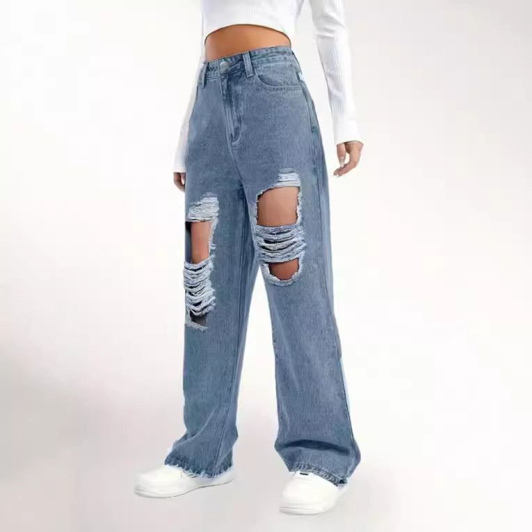 European And American Fashion Ripped High Waist Jeans ARZ