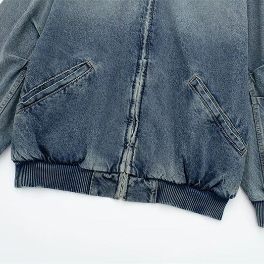 Women's Retro Personalized Stand Collar Gradient Denim Fashion Zipper Jacket ARZ