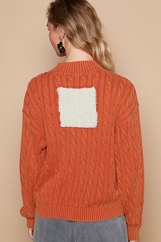 POL Cable-Knit Peace Patch Dropped Shoulder Sweater Trendsi