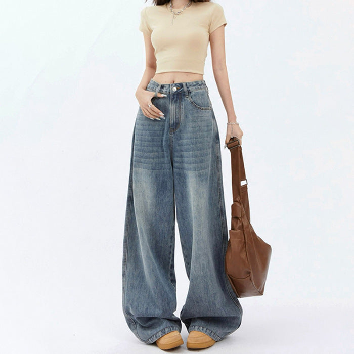 Women's High Waist Wide Leg Jeans Baggy Straight Trousers ARZ