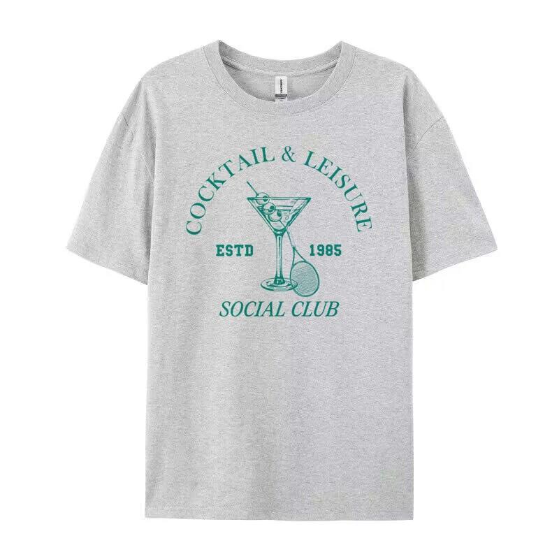 Cocktail Leisure Retro Graphic Tees Women Vintage Tennis Spo ARZ