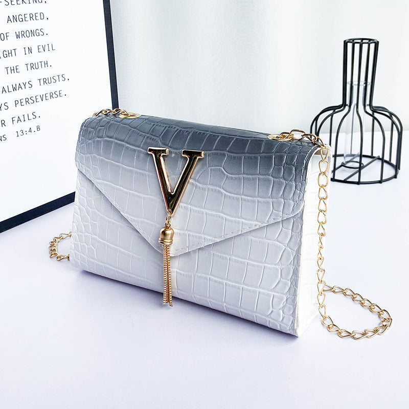 Gradient Color Iron Tassel Chain Small Square Bag Shoulder ARZ