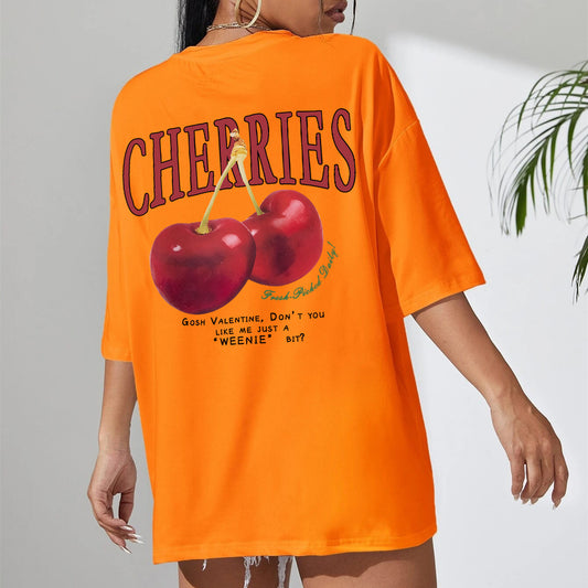 Cotton Women T-shirt Red Cherries Printed Tees Summer ARZ