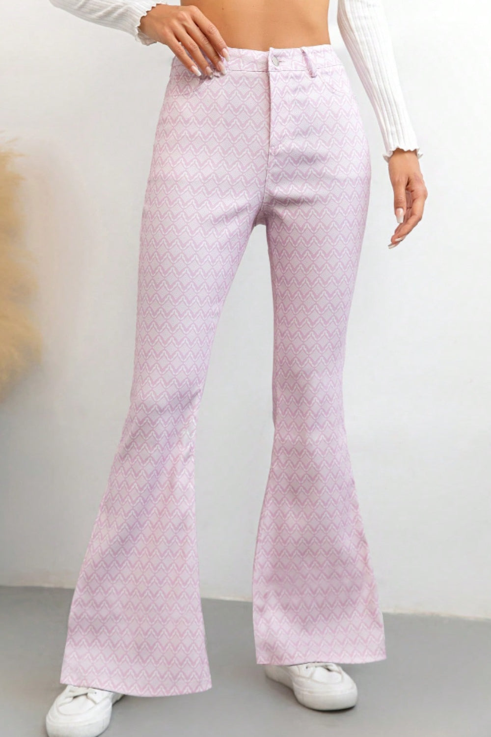 Printed High Waist Flare Pants with Pockets Trendsi