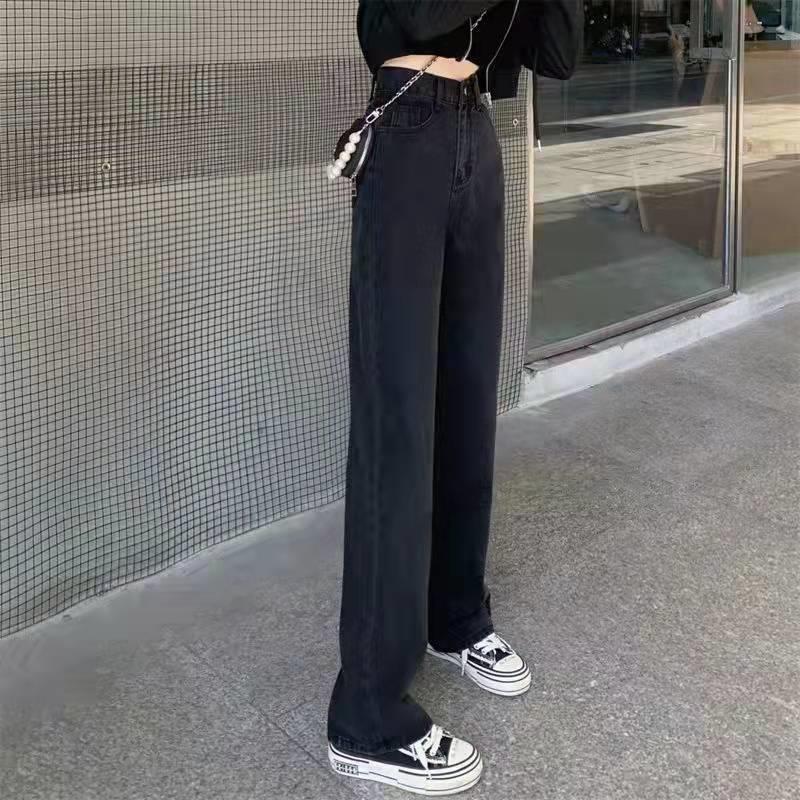 Black Wide-leg Jeans Women's High Waist Straight Mopping Pants ARZ