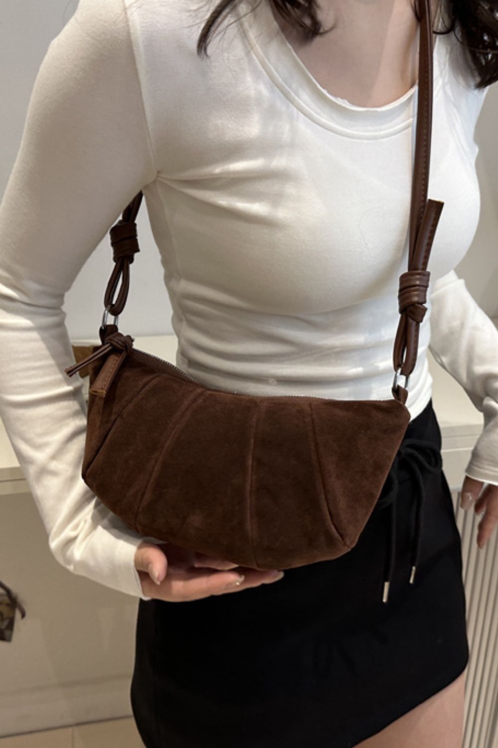 Suede Croissant Shape Shoulder Bag Trendsi