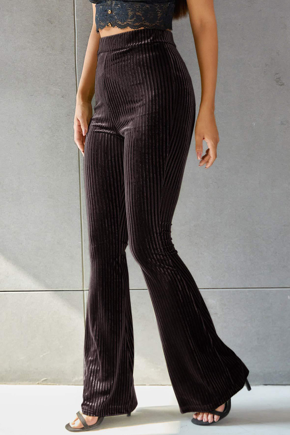 Stylish Ribbed High Waist Flare Pants for a Trendy Look Trendsi