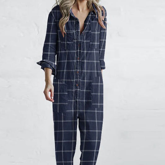 Plaid Printed Casual Lazy Home Jumpsuit ARZ