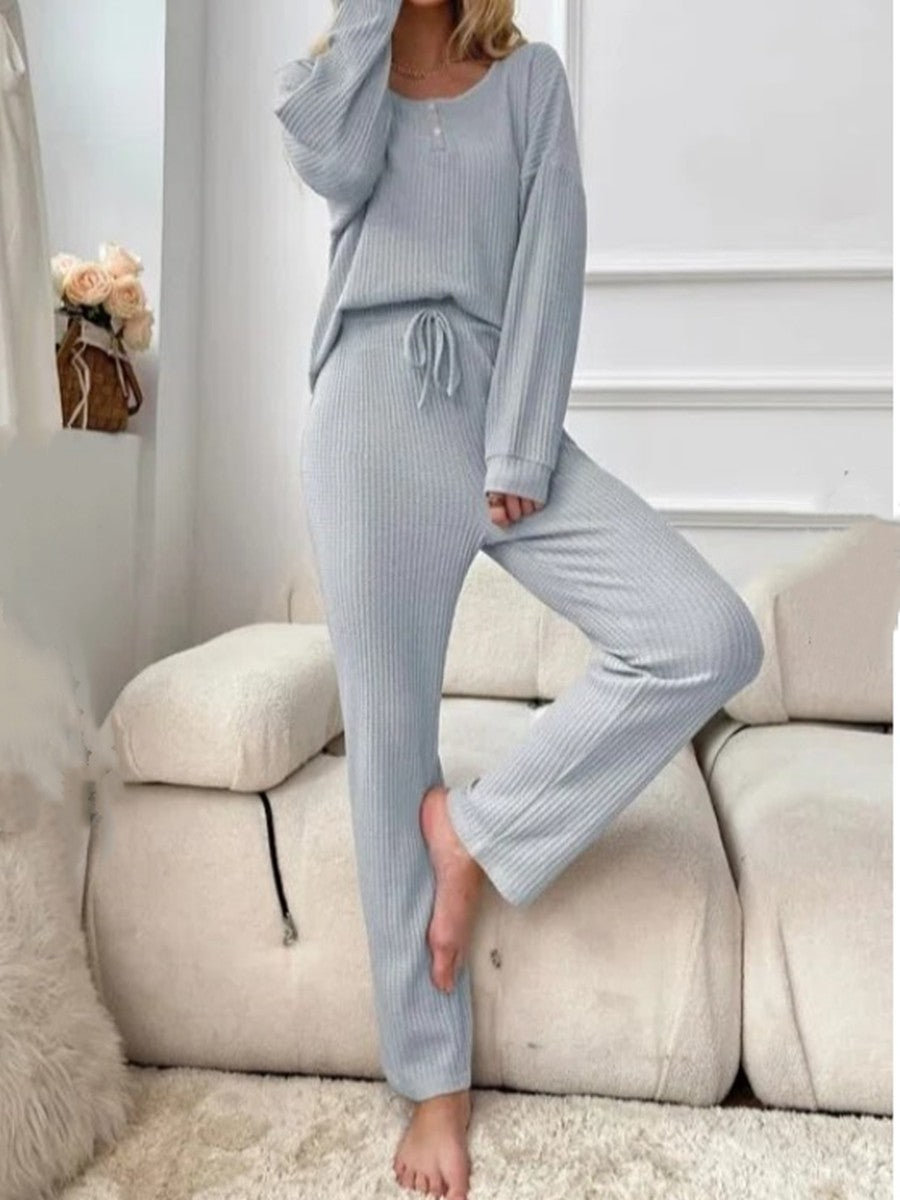 Solid Color Fashion Casual Long Sleeve Pants Two-piece Set ARZ