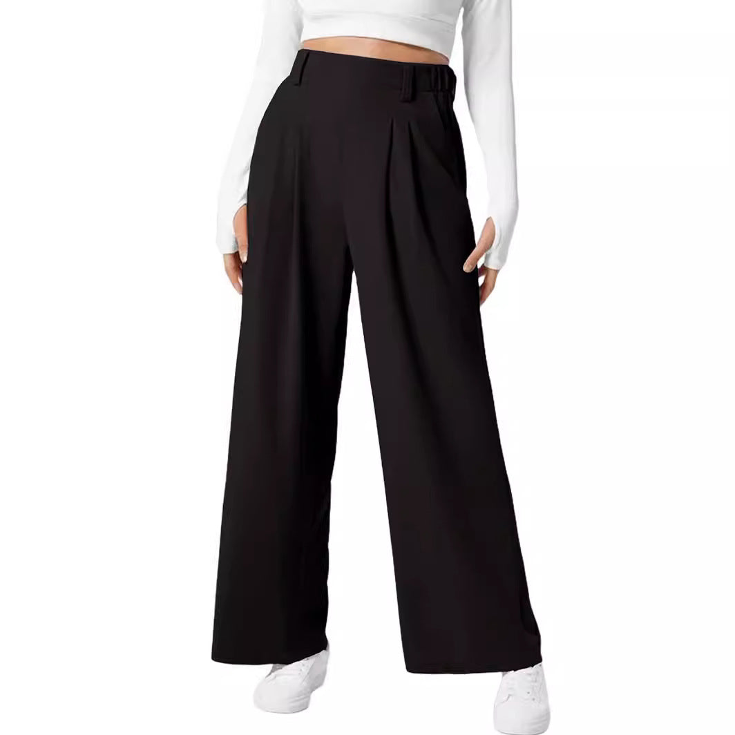 Women's Wide Leg Pants Elastic High Waist Waffle Knit Casual ARZ