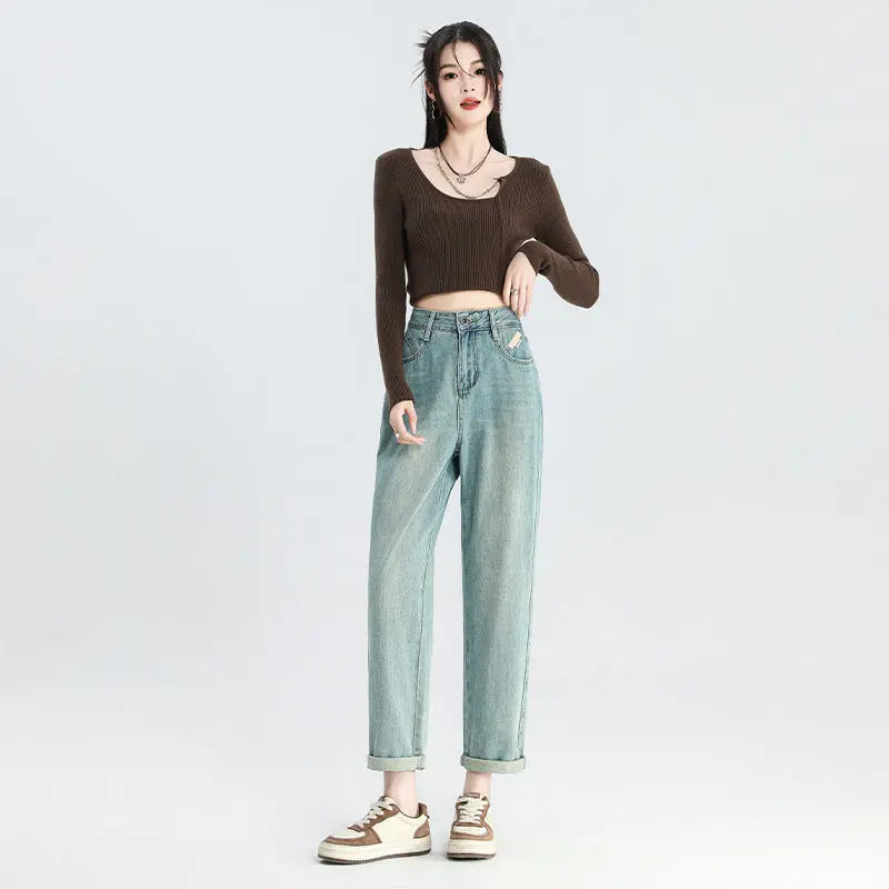 Ladies New Cropped High Waist Baggy Pants ARZ