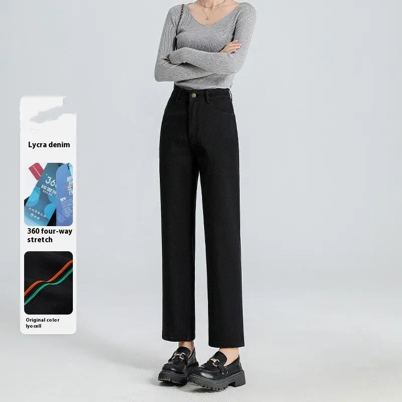 Straight-leg Pants Lyocell Cropped Primary Color High Waist Drainpipe Pants ARZ