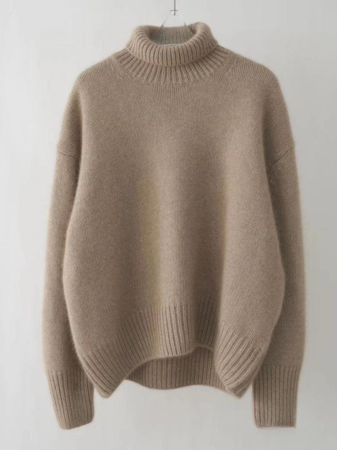 Turtleneck Dropped Shoulder Long Sleeve Sweater Trendsi