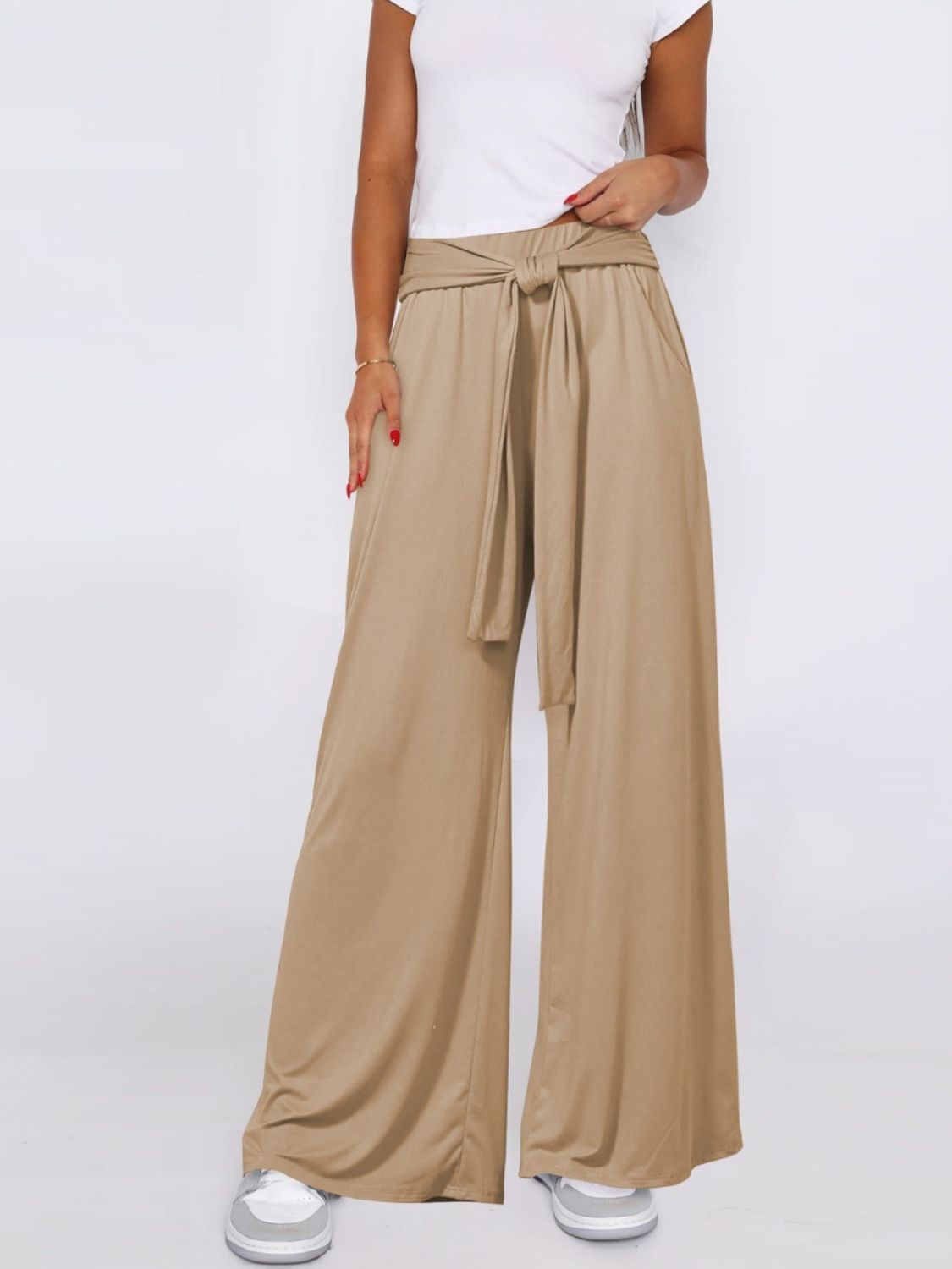 Tied Wide Leg Pants with Pockets Trendsi