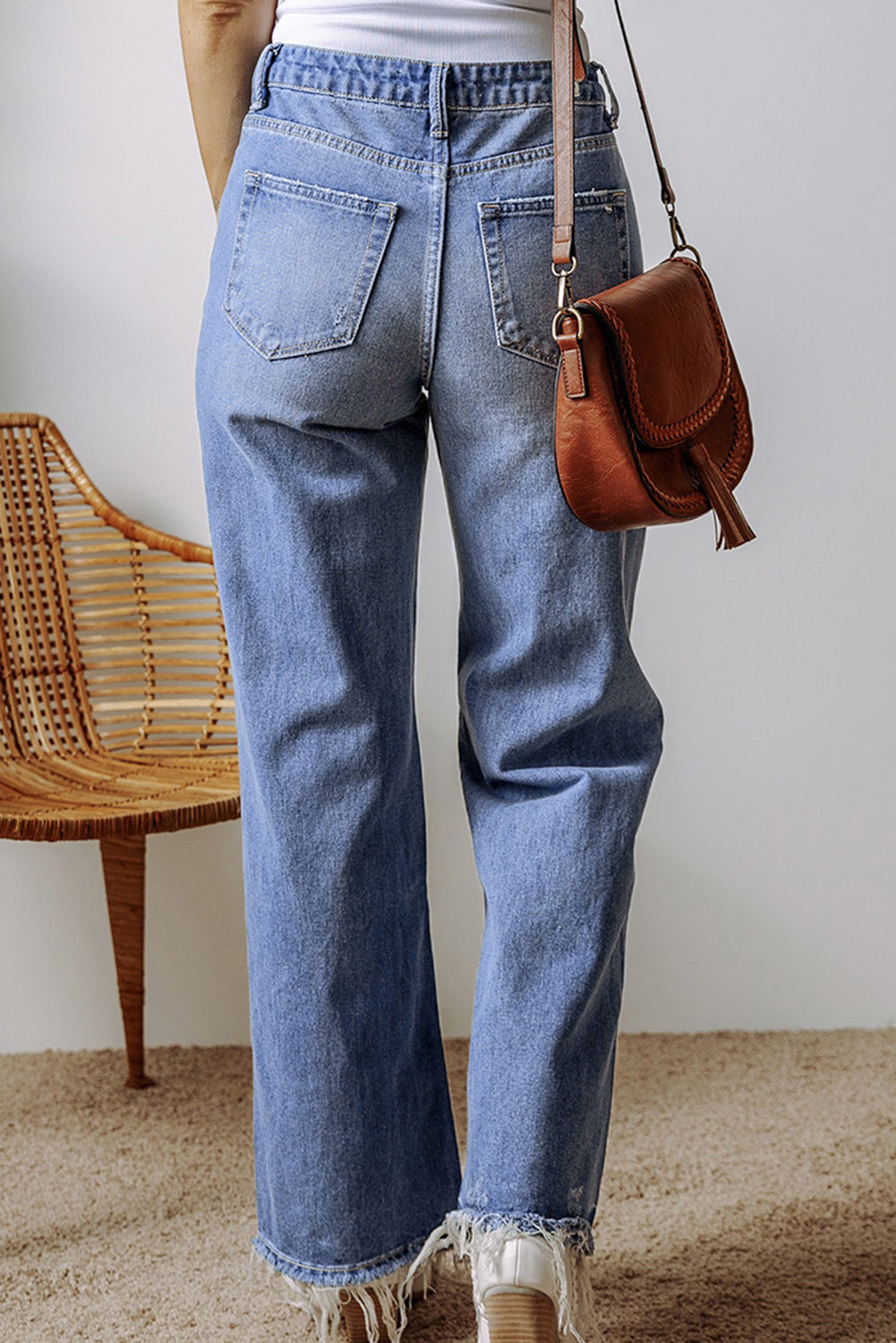 Distressed Straight Leg Jeans with Pockets Trendsi