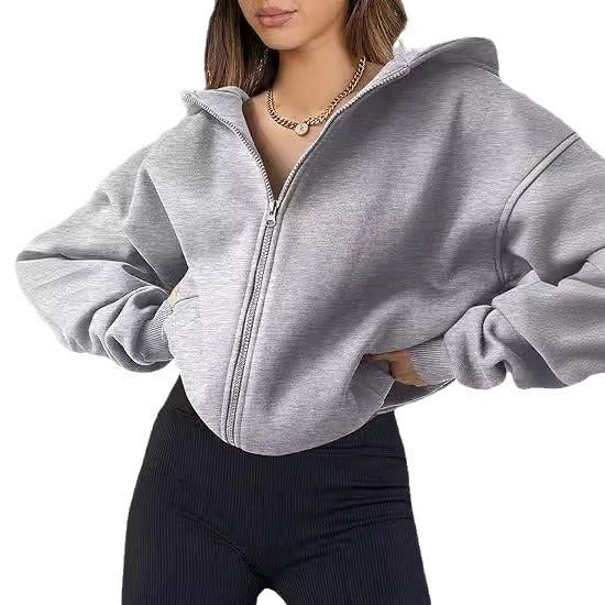 Women's Zipper Hooded Sweatshirt Oversized Long Sleeve ARZ