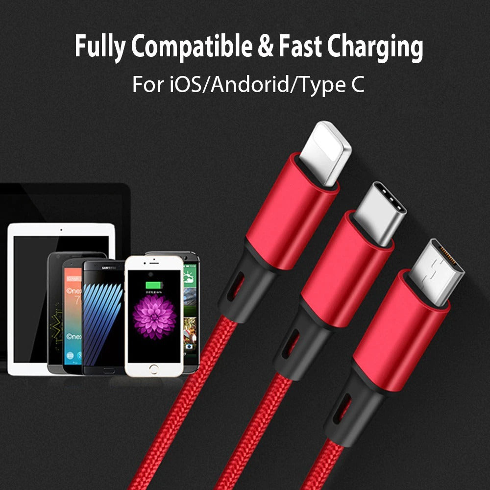 3 In 1 USB Cable For 'IPhone XS Max XR X 8 7 Charging Charger Micro USB Cable For Android USB TypeC Mobile Phone Cables ARZ