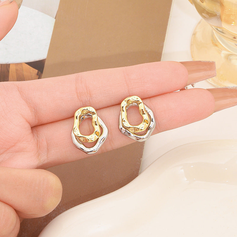 Irregular Twisted Ring Two-tone Shaped Temperament Affordable Luxury Fashion Earrings ARZ