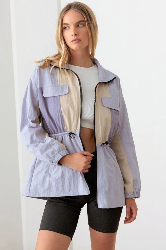 Le Lis Color Block Collared Wind Breaker Jacket Trendsi