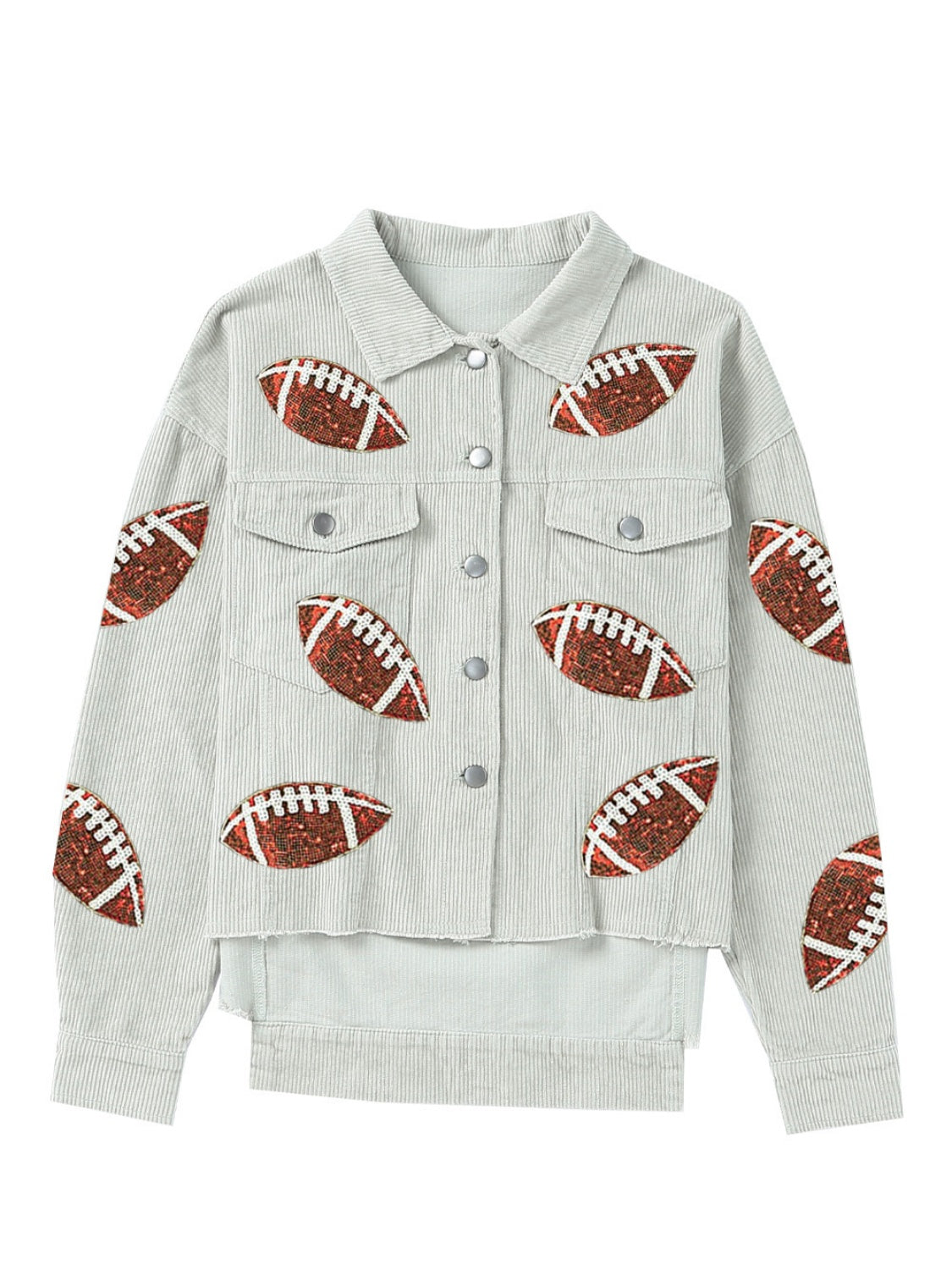 Football Sequin Button Up Dropped Shoulder Jacket Trendsi