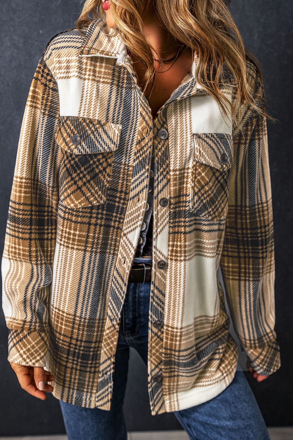 Plaid Button Up Long Sleeve Shacket Trendsi