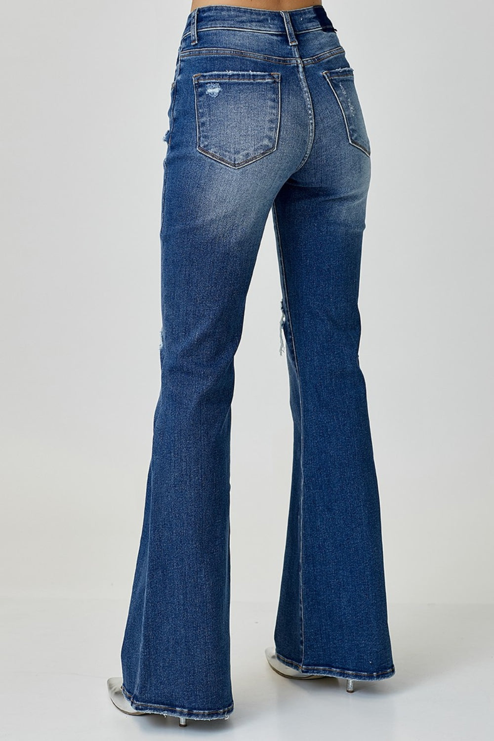 RISEN Distressed Button-Fly Flare Jeans Trendsi