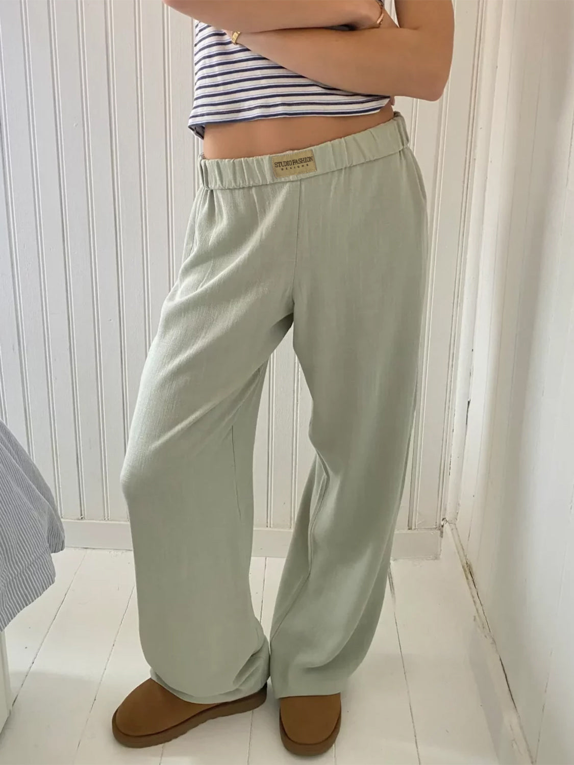 Elastic Waist Wide Leg Pants Trendsi