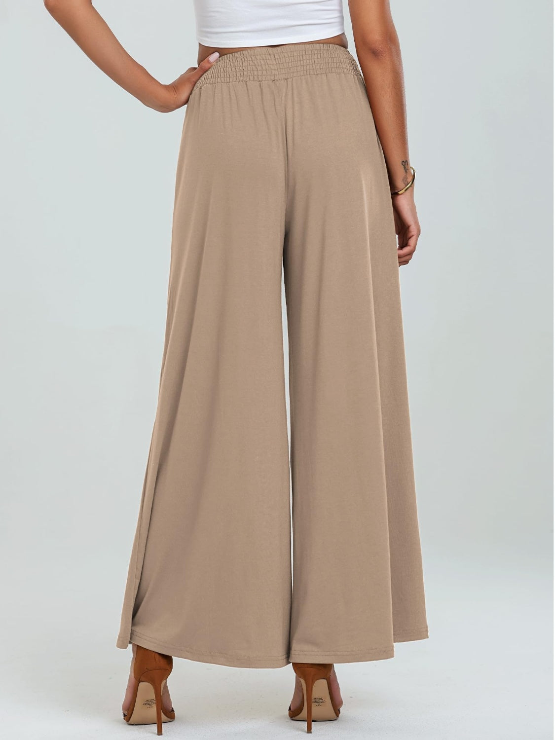 Pocketed Elastic Waist Wide Leg Pants Trendsi