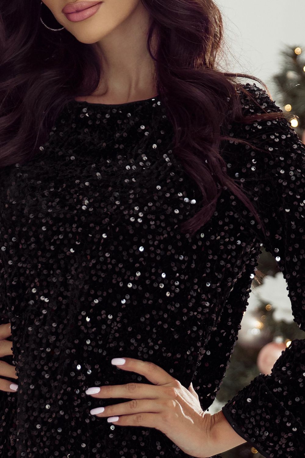 Sequin Bow Back Long Sleeve Mini Dress Trendsi