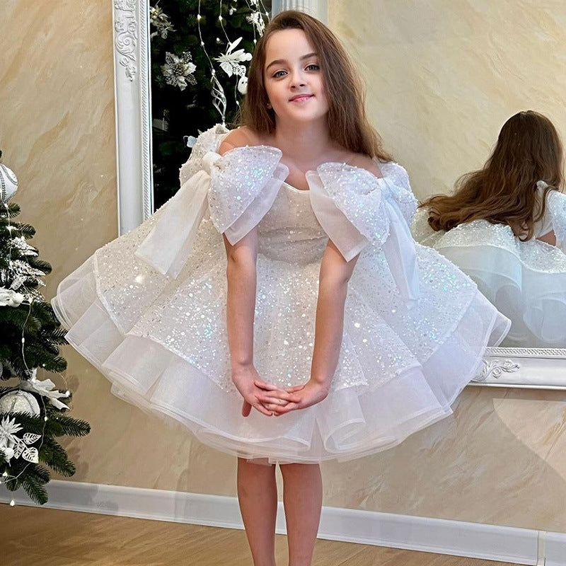 Girls' White Birthday Party Formal Dress Skirt ARZ