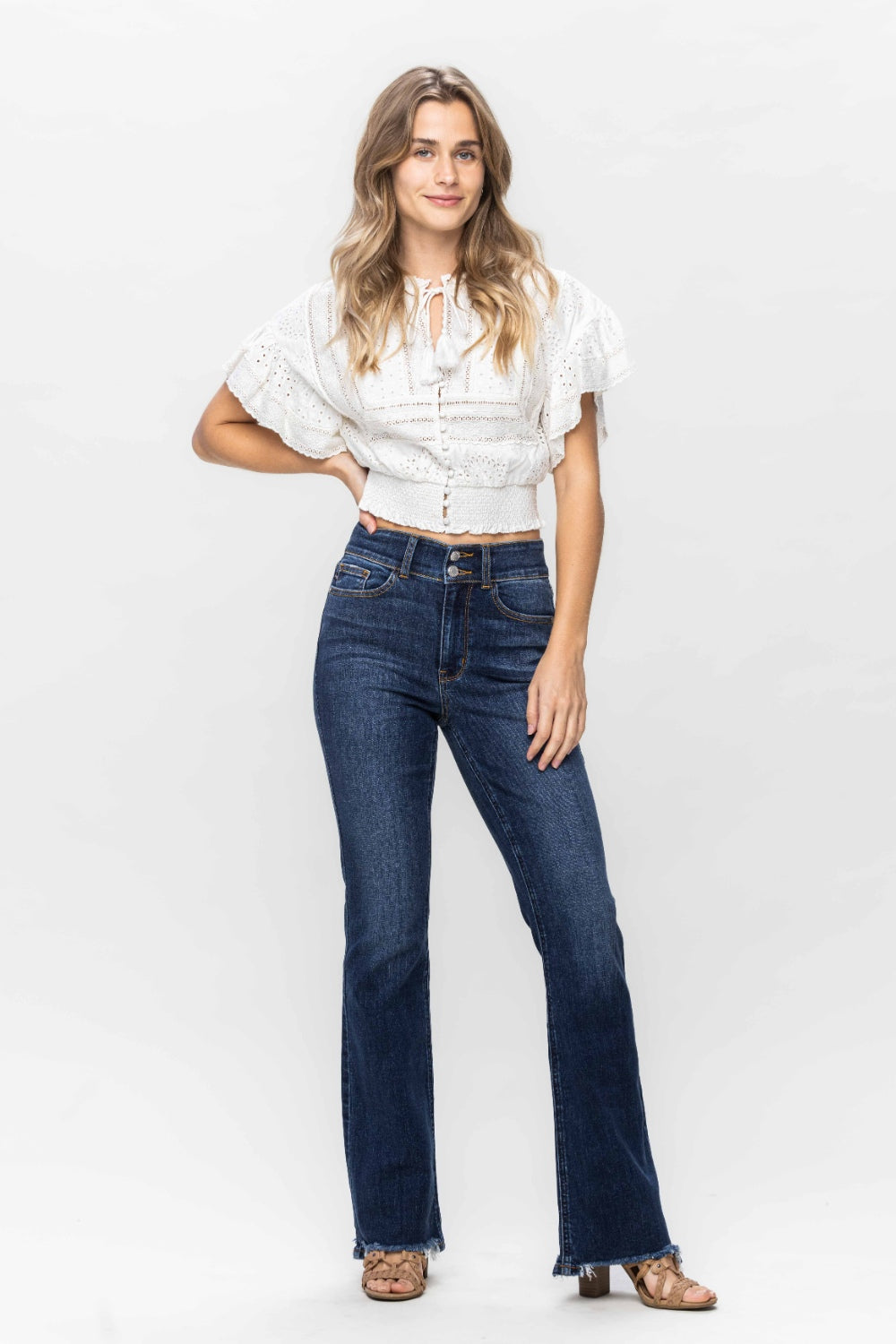 Judy Blue Full Size Frayed Hem Bootcut Jeans Trendsi