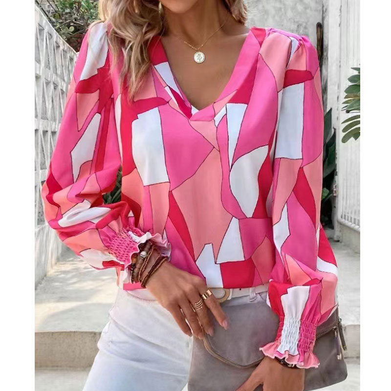 Women's Printed Loose Lapel Long Sleeves Fashion Shirt ARZ