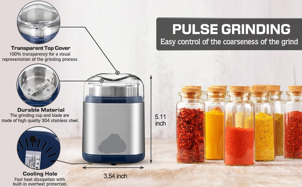 Electric Grinder For Herb,pice,Pollen And Coffee Fast Grinding For Flower Buds,Dry Spices,And Herbs Compact Size  Silver ARZ