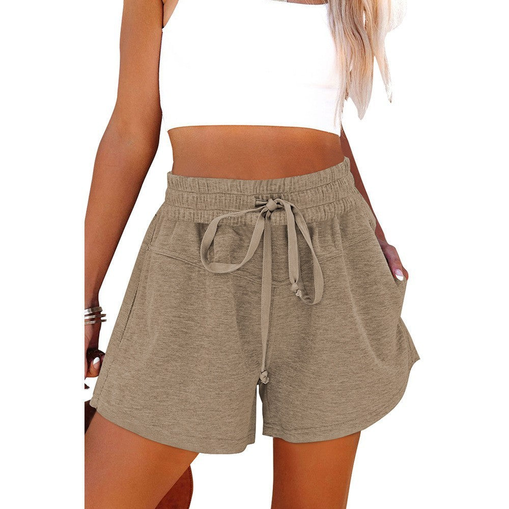 Women's Lace Up Casual Pocket Solid Color Shorts ARZ