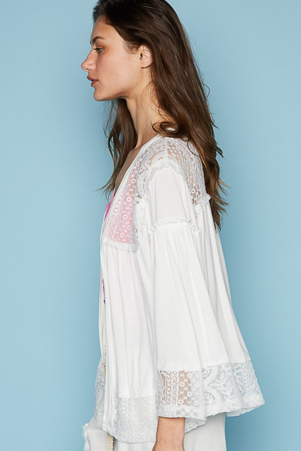 POL Open Front Lace Detail Cardigan Trendsi