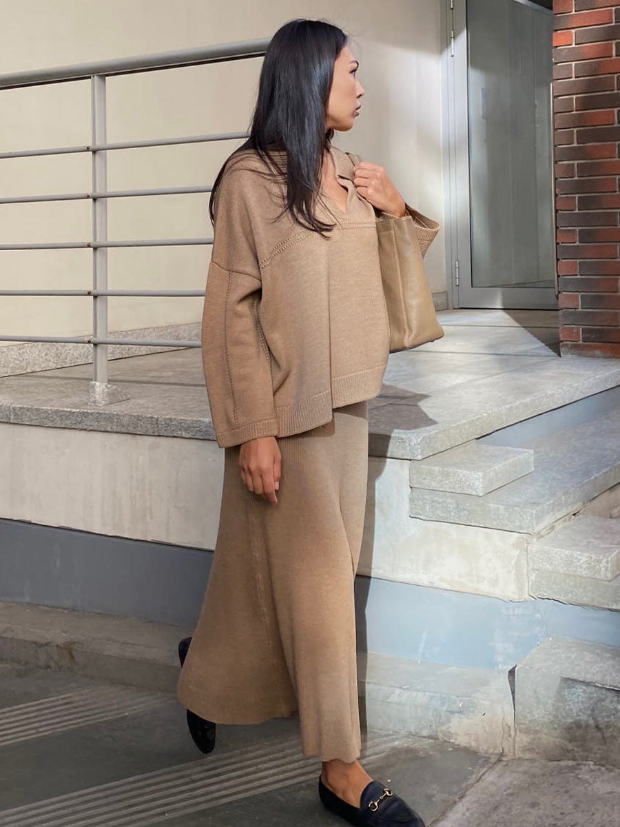 Fashion Simple V-neck Loose Sweater Suit ARZ