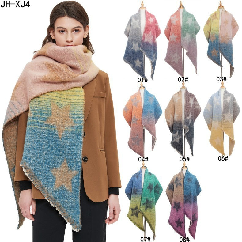 Warm Shawl Women's European And American Autumn And Winter Circle Yarn Jacquard Color Matching XINGX Bevel Scarf ARZ