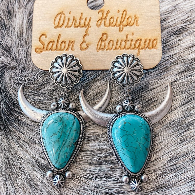 Artificial Turquoise Alloy Cow Head Earrings Trendsi