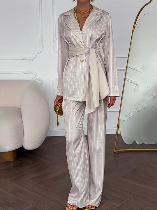 Striped Waist-tie Blazer & Pants Set ARZ