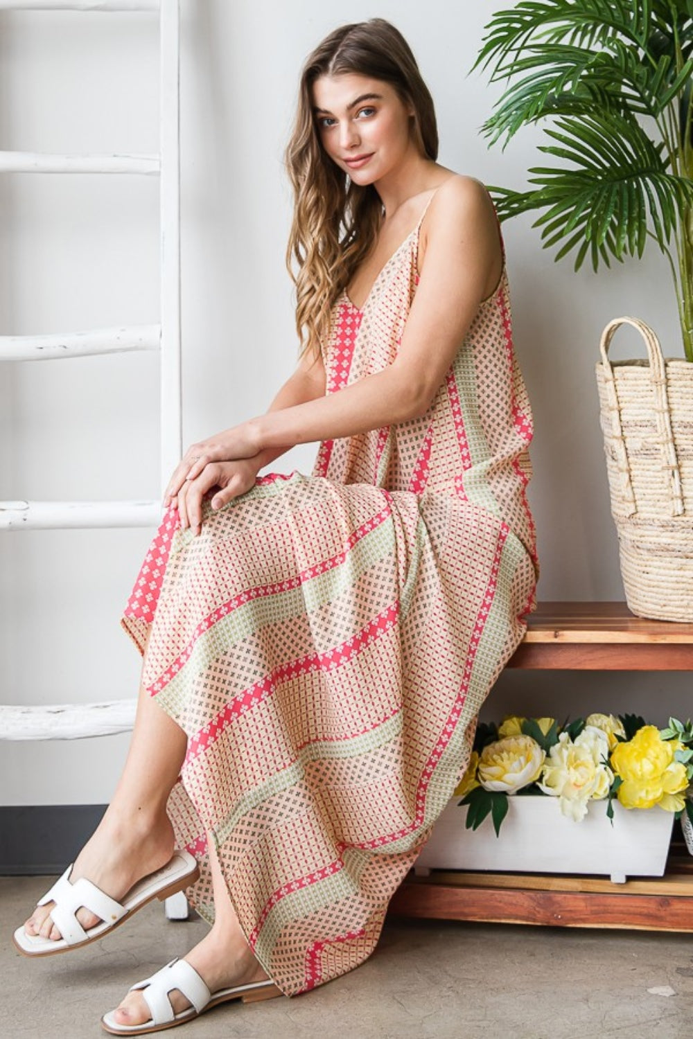 Heimish Printed Maxi Cami Dress with Pockets Trendsi