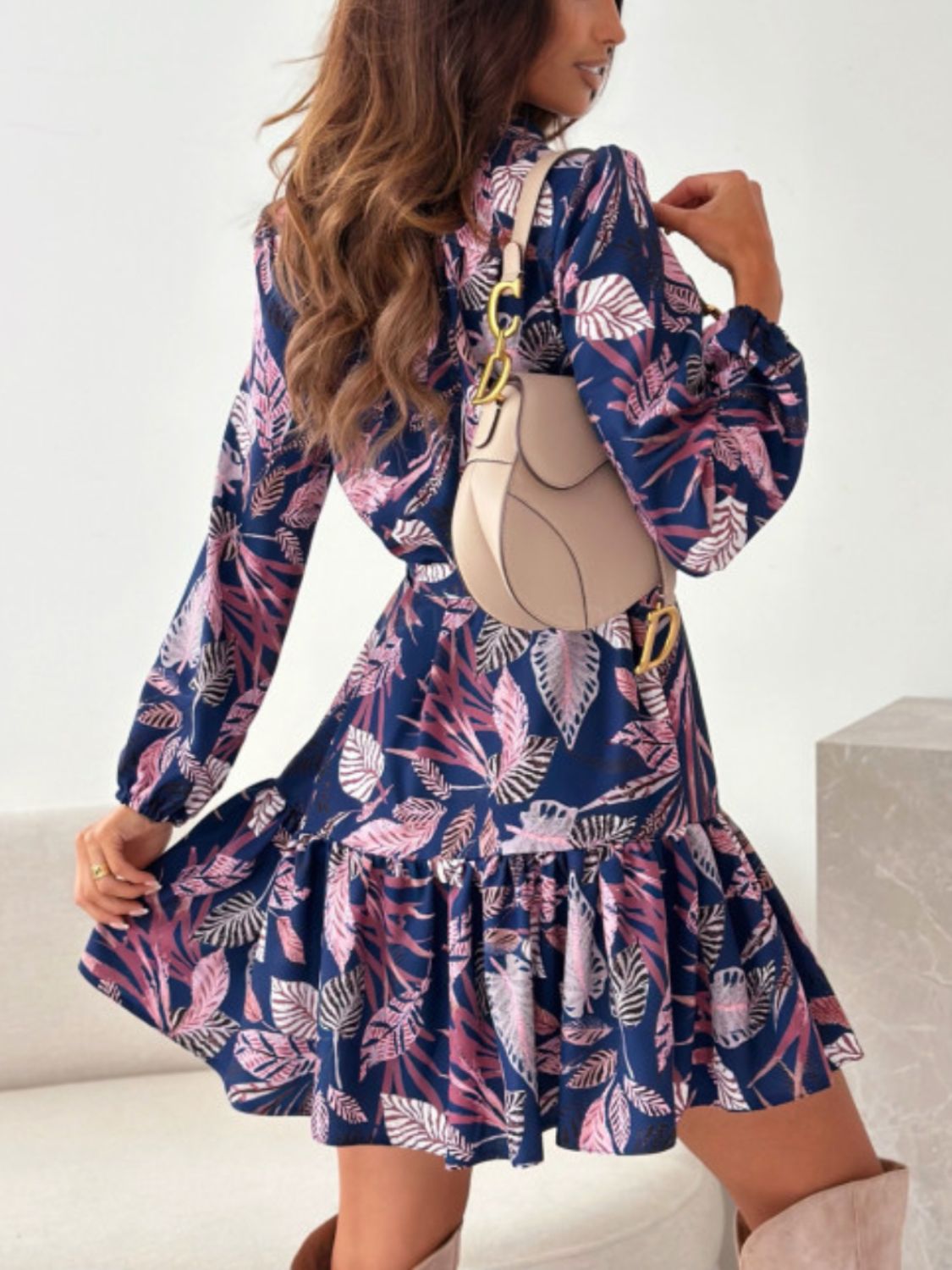 Ruffle Hem Floral Long Sleeve Dress Trendsi