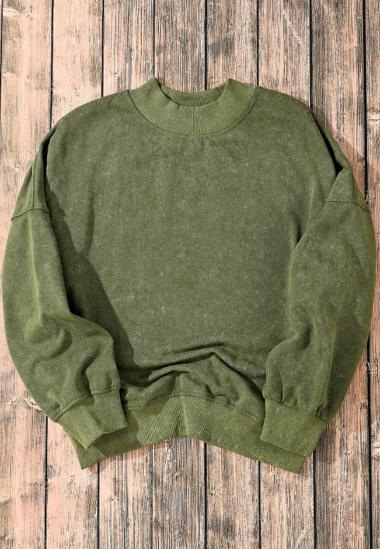 Mock Neck Dropped Shoulder Sweatshirt Trendsi