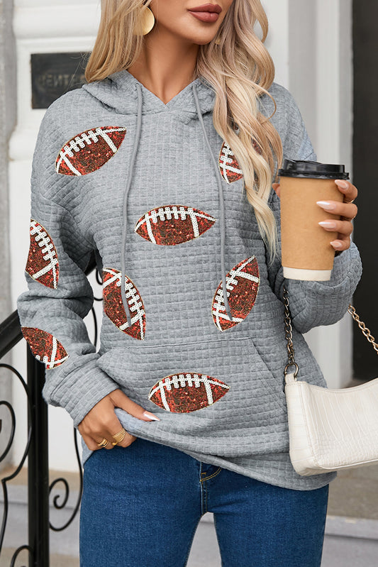 Drawstring Football Long Sleeve Hoodie Trendsi