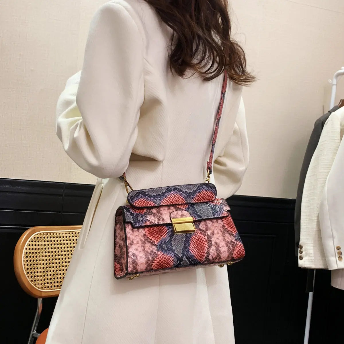 PU Leather Snakeskin Print Crossbody Bag Trendsi