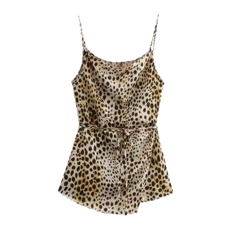 Women's Leopard Print Suspender Trousers Suit ARZ