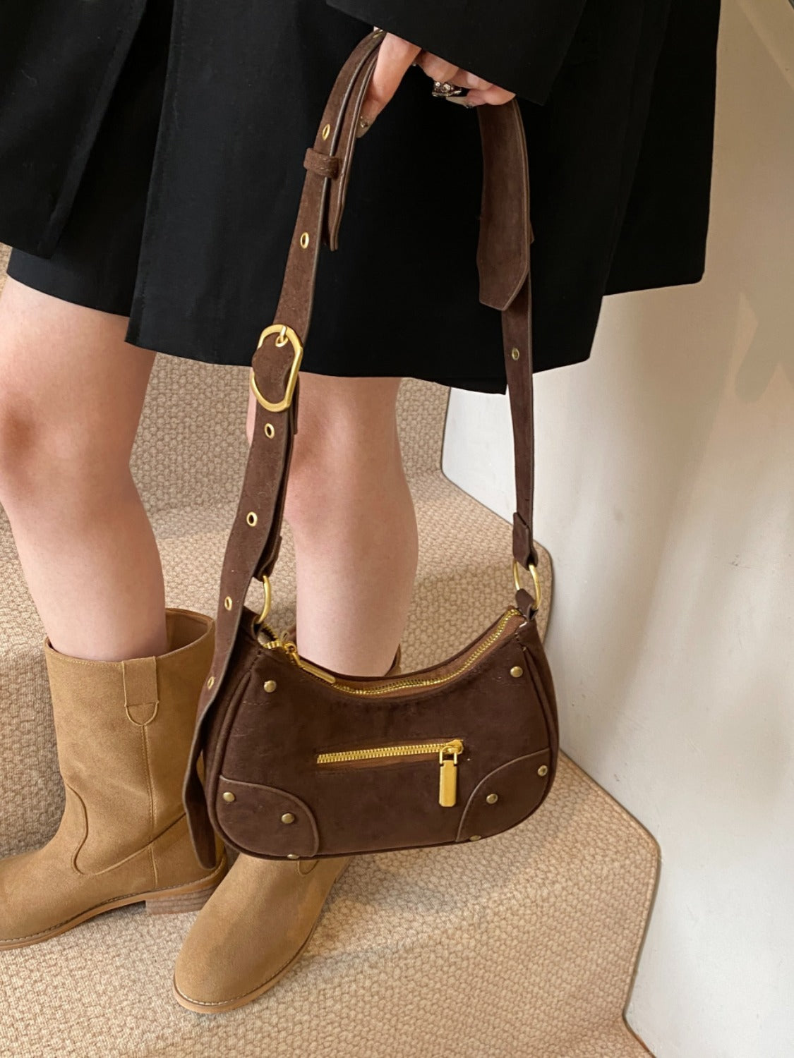 Suede Adjustable Strap Shoulder Bag Trendsi