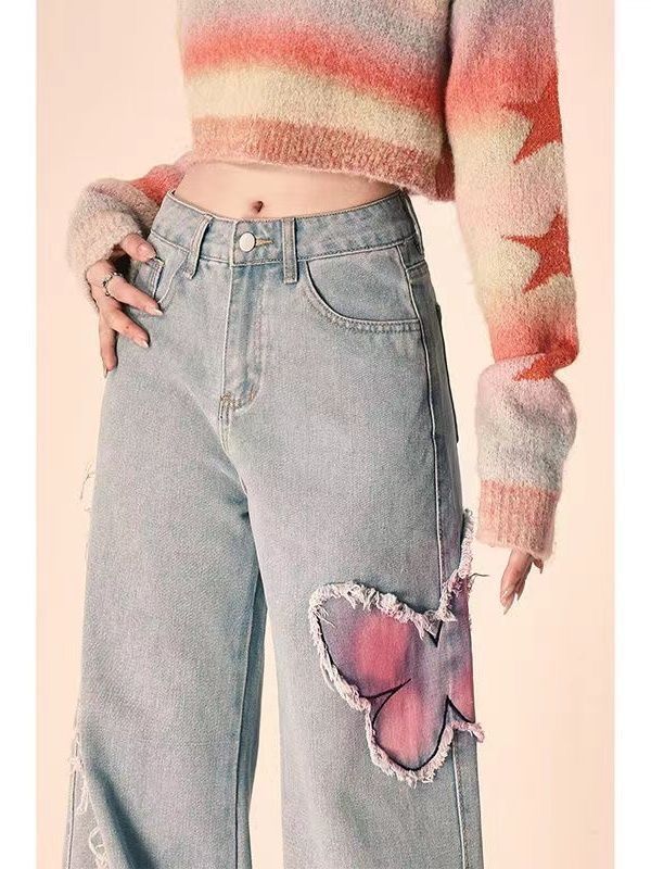 Tie-dyed Butterfly Slightly Spicy Jeans High Waist Slimming ARZ