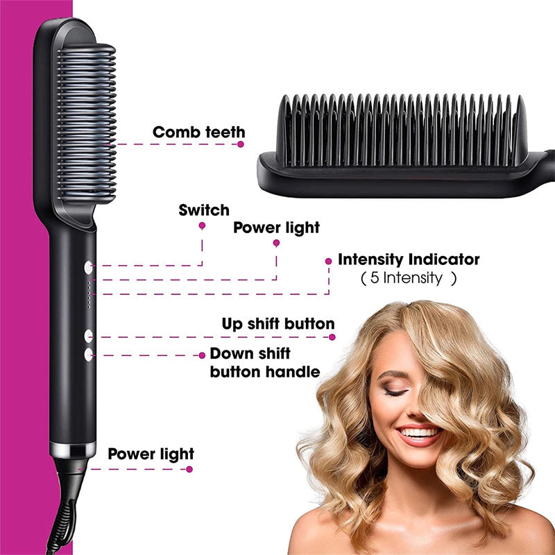 New 2 In 1 Hair Straightener Hot Comb Negative Ion Curling Tong Dual-purpose Electric Hair Brush ARZ