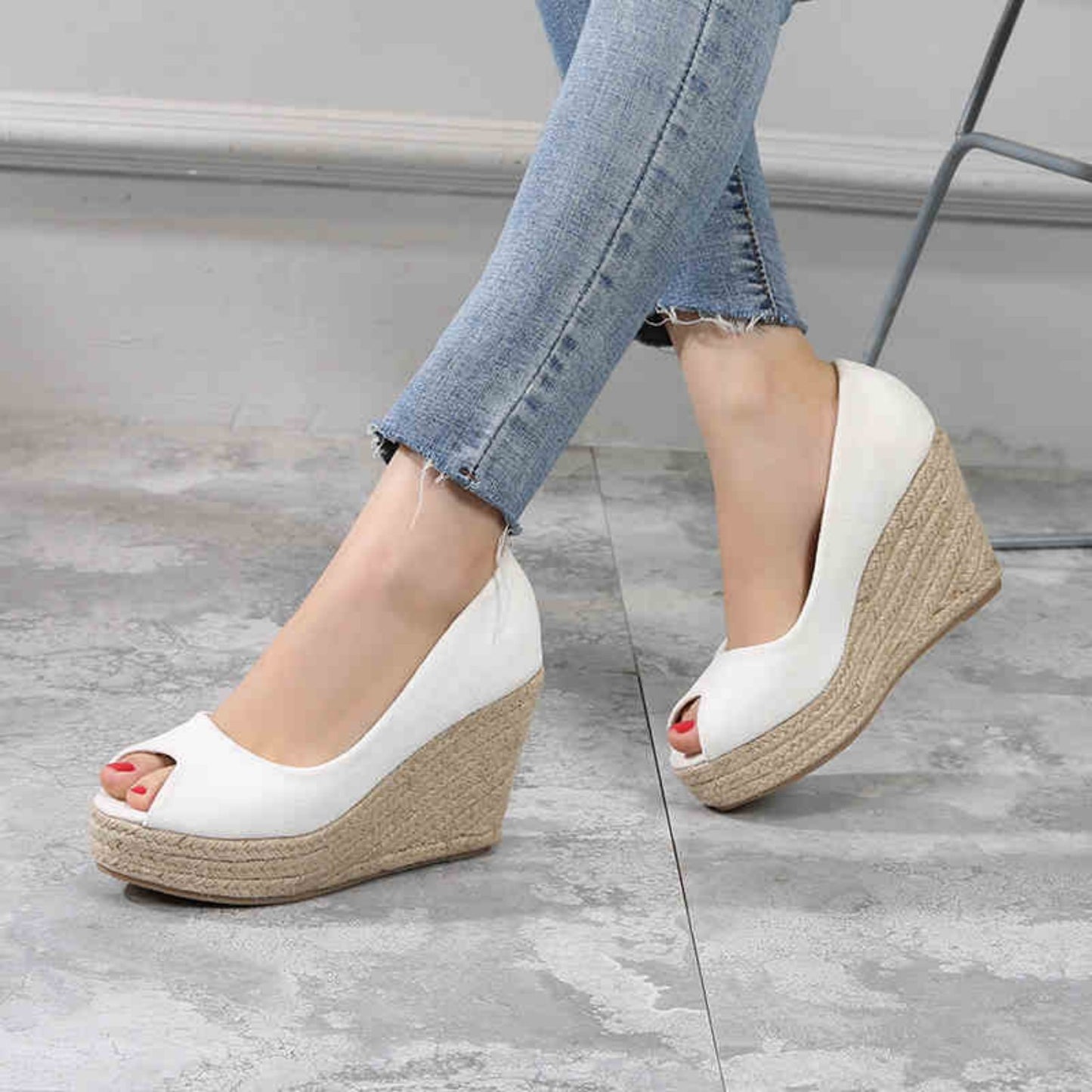 Korean Spring And Autumn Slope Heel Fish Mouth Shoes ARZ