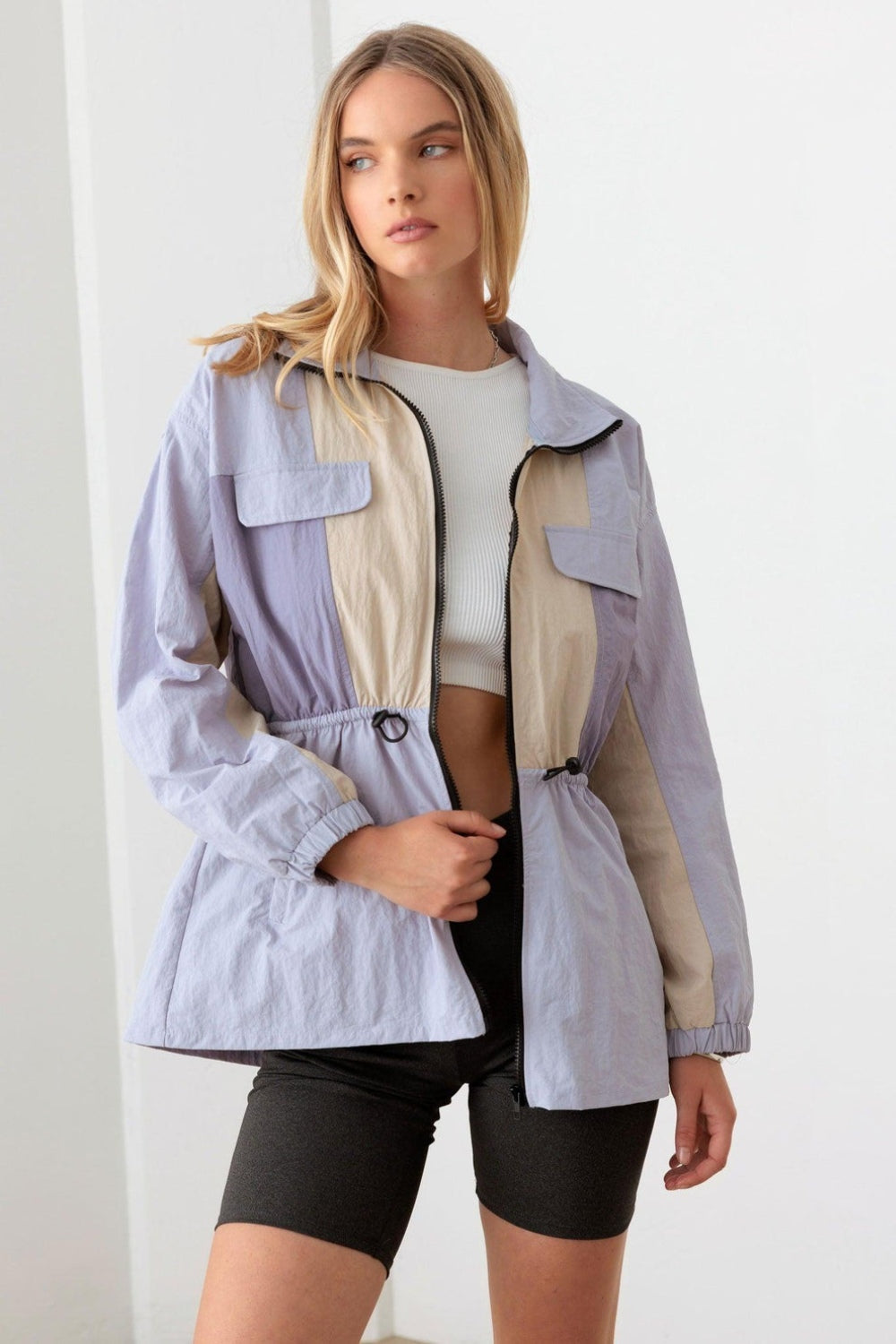 Le Lis Color Block Collared Wind Breaker Jacket Trendsi